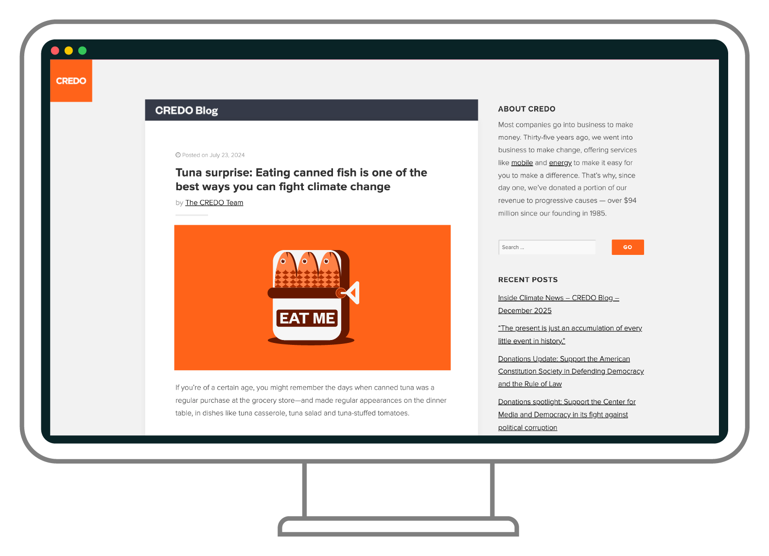 CREDO Mobile Blog desktop mockup
