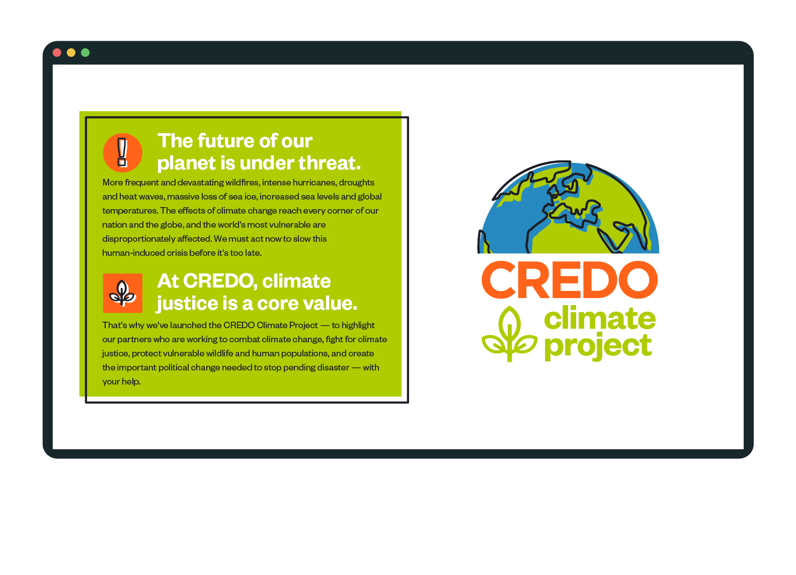 CREDO Climate Project landing page design